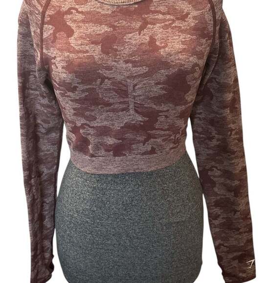 Gymshark Adapt Camo Seamless Long Sleeve Crop Top - Picture 1 of 5